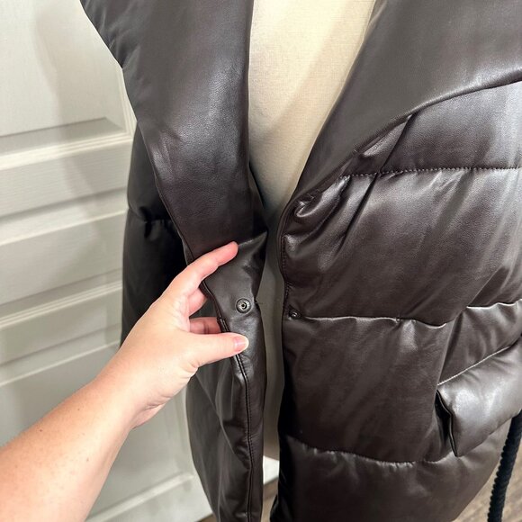 A.L.C.  Liam Faux Leather Puffer Coat in Carob - Picture 6 of 13